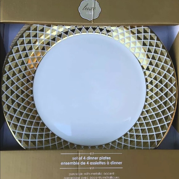 CIROA LUXE DINNER PLATES GOLD METALLIC PORCELAIN - Picture 4 of 7